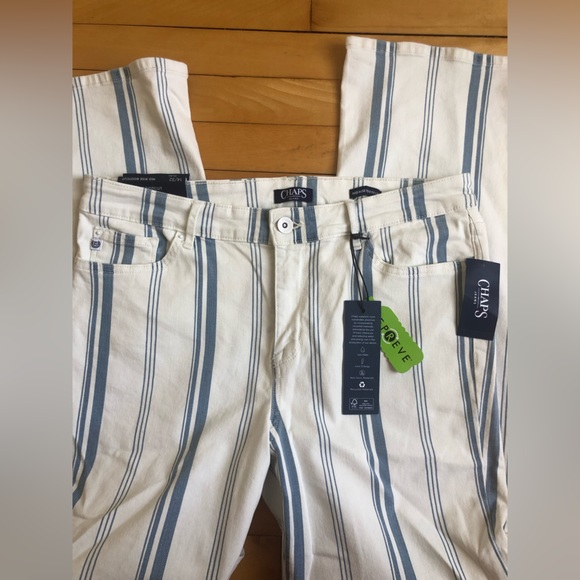 NWT CHAMPS Blue White Striped Jeans Flare Leg Size 14 32 Some Stretch Bootcut - Picture 9 of 12